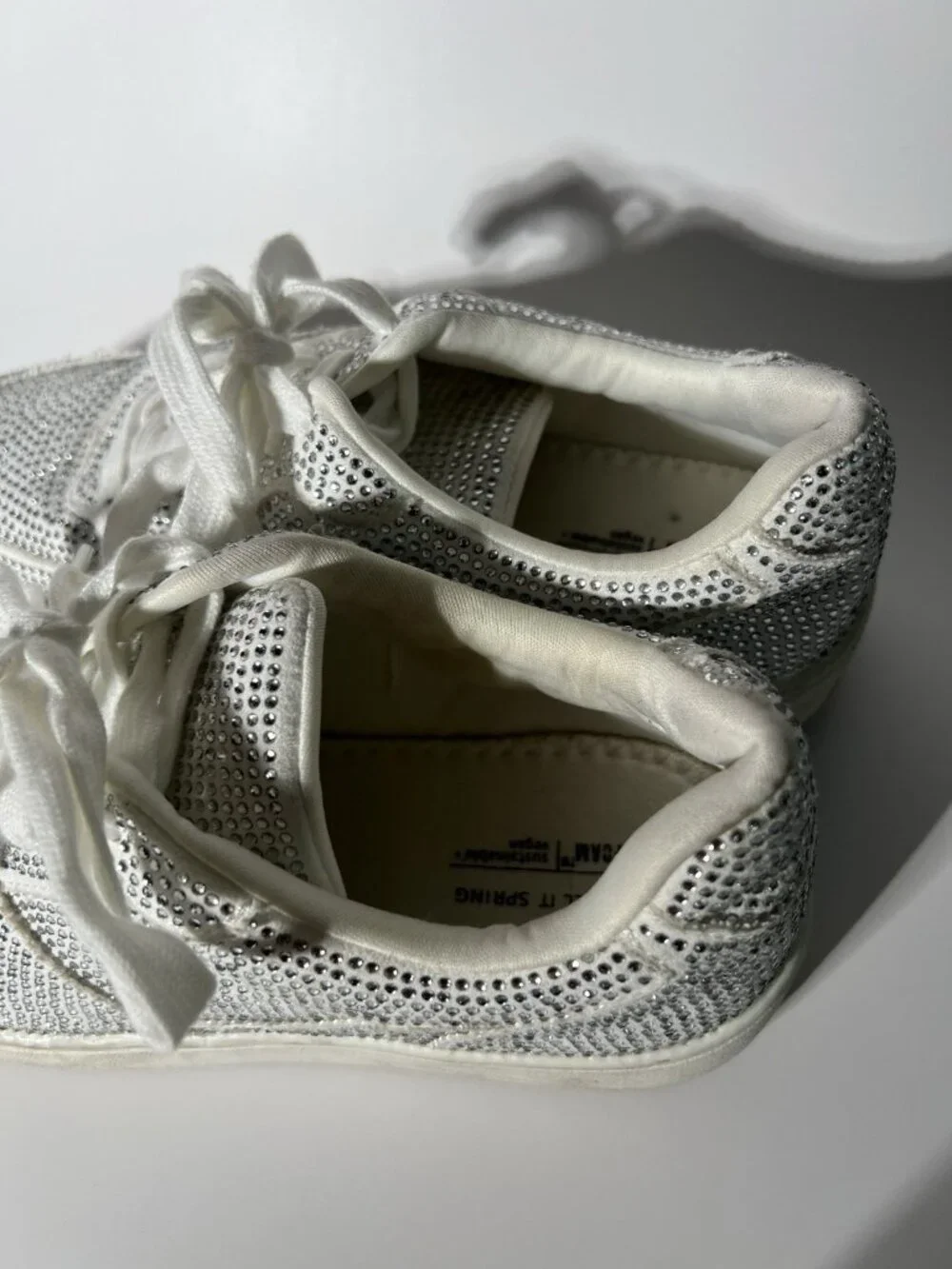 Call It Spring Women’s Rhinestone Sneakers White Silver Size 7.5 M